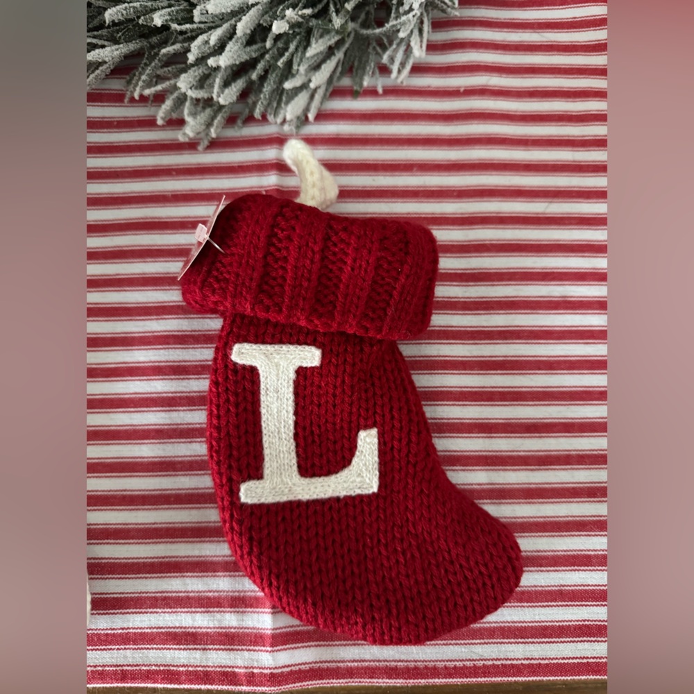 Red Knit Stocking with Initial (L & R)